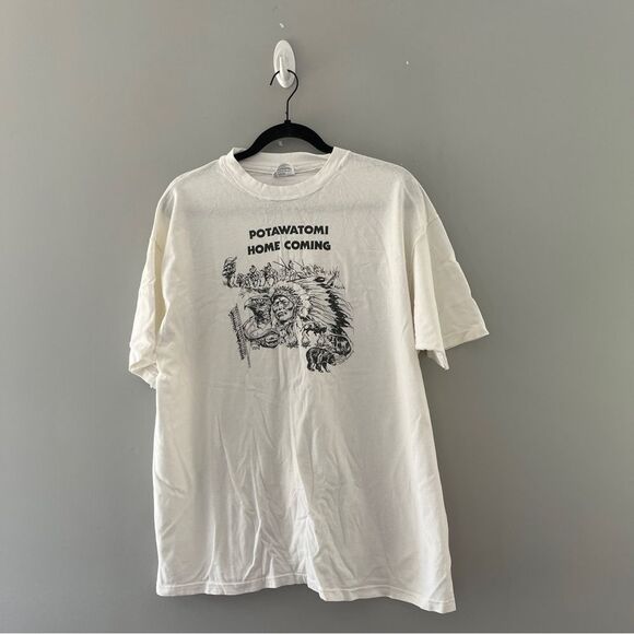 Hanes Other - Vintage Single Stitch Graphic Tshirt Potawatomi Home Coming White Black Size XXL